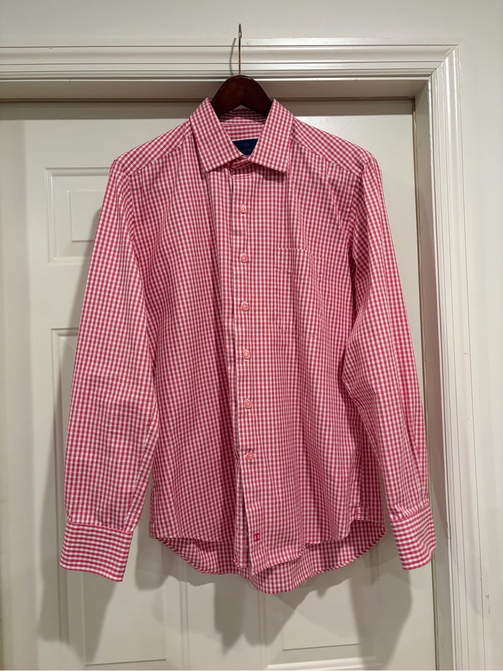 David Donahue Red and White Gingham Button Shirt with Navy Label